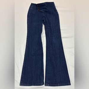Freedom Of Choice  Tailored Jeans Low Rise Flare Boho Indigo Buttons Made In USA